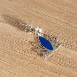 Clous d'oreilles, pendantes, en argent, avec fleur de lotus bleue