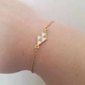 bracelet réglable doré losange beige et taupe porté